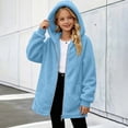 thumbnail image 6 of Girls Fleece Jacekts with Hood Casual Lightweight Warm Long Sleeve Zip Up Kids Winter Coat Blue 12-13Years, 6 of 9