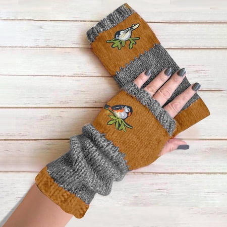 Ajshakl Workout Gloves For Men Warm Knit Women Gloves Outdoor Winter Plus Velvet Embroidere Orange