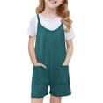 thumbnail image 2 of Atogsazn Girls Rompers Summer Casual Loose Sleeveless Overalls Spaghetti Strap Shorts Jumpsuit 2025 Beach Vacation Outfits Dark Green 11-12 Years, 2 of 8