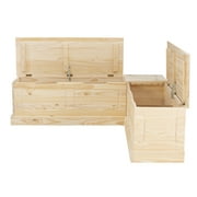 Linon Troyin Rustic Backless Corner Nook with Storage in Solid Unfinished Pine