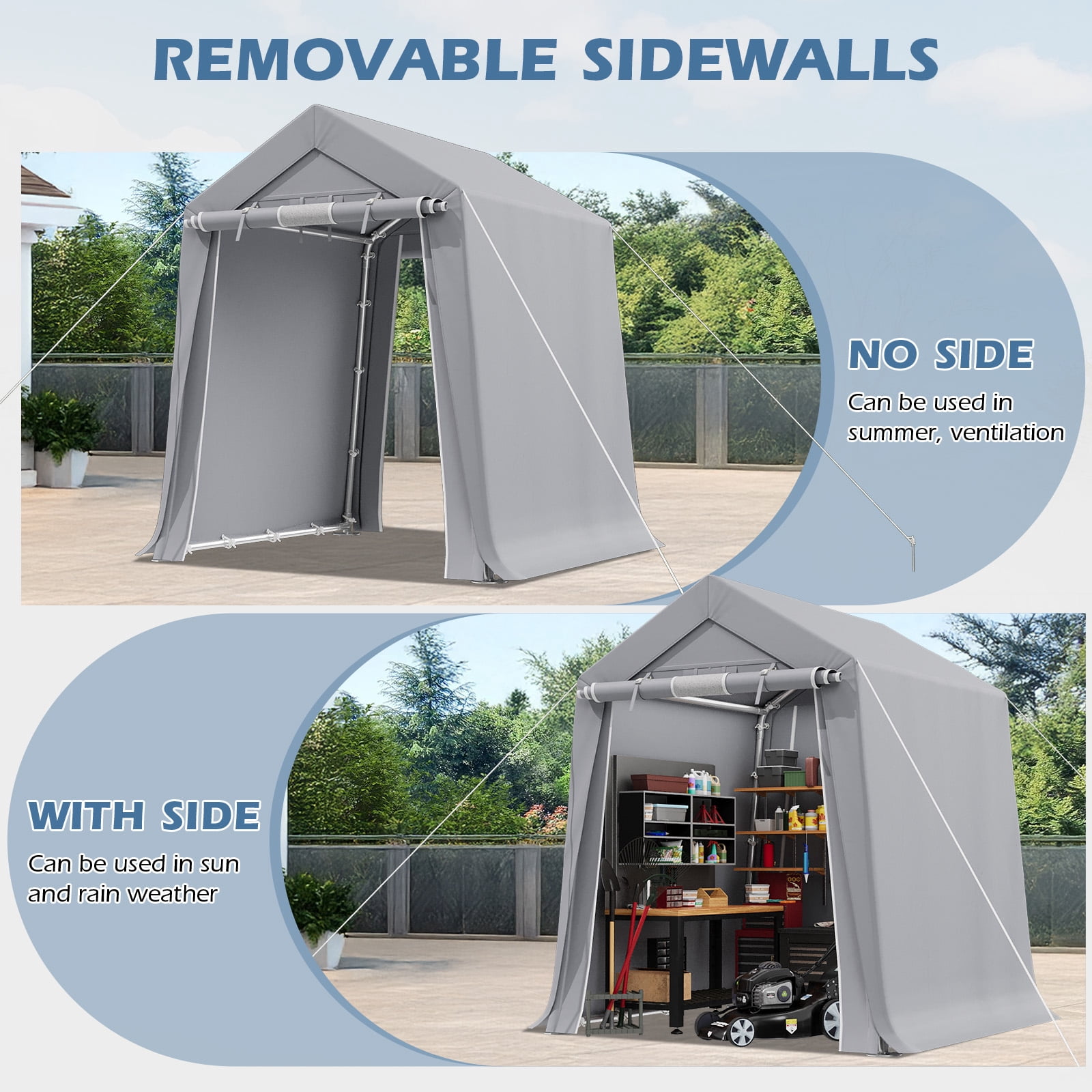 Mellcom 6x8 FT Whaterproof Storage Sheds , Portable Sheds and Outdoor Storage with Rolled up Zipper Door for Motorcycles,Bikes and Garden Tools