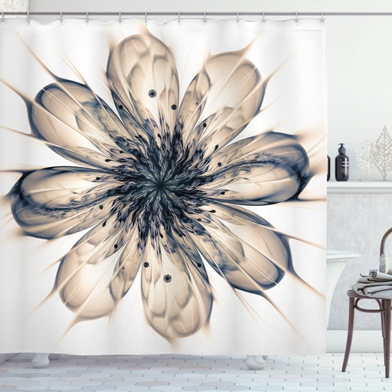 Flower Shower Curtain, Macro Close-up of a Fractal Blooming Plant in Digital Art Style Contemporary, Fabric Bathroom Set with Hooks, 69W X 75L Inches Long, Cocoa and Black, by Ambesonne