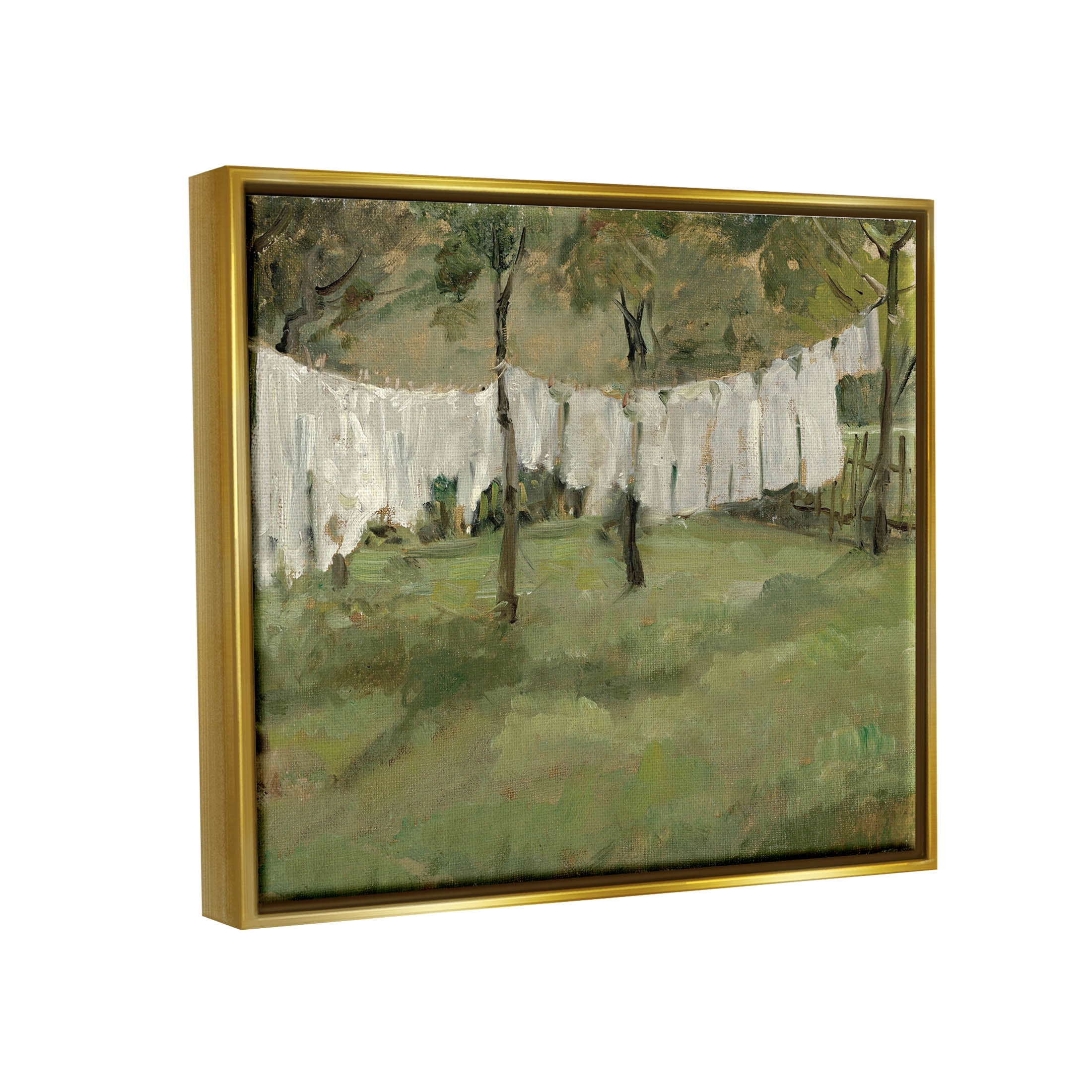 Soothing Yard Clothesline Scene Landscape Painting Metallic Gold Framed Art Print Wall Art
