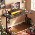thumbnail image 2 of Bestier Bureau de Jeu 42 Pouces avec Lumières LED, Bureau d'Ordinateur avec Support pour Moniteur en Fibre de Carbone Noire pour Adultes, 2 of 8