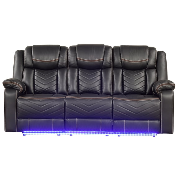 JERFIT Modern 3-Seat Power Recliner Sofa with LED Lights, USB Charging & Cup Holders, Gray Faux Leather