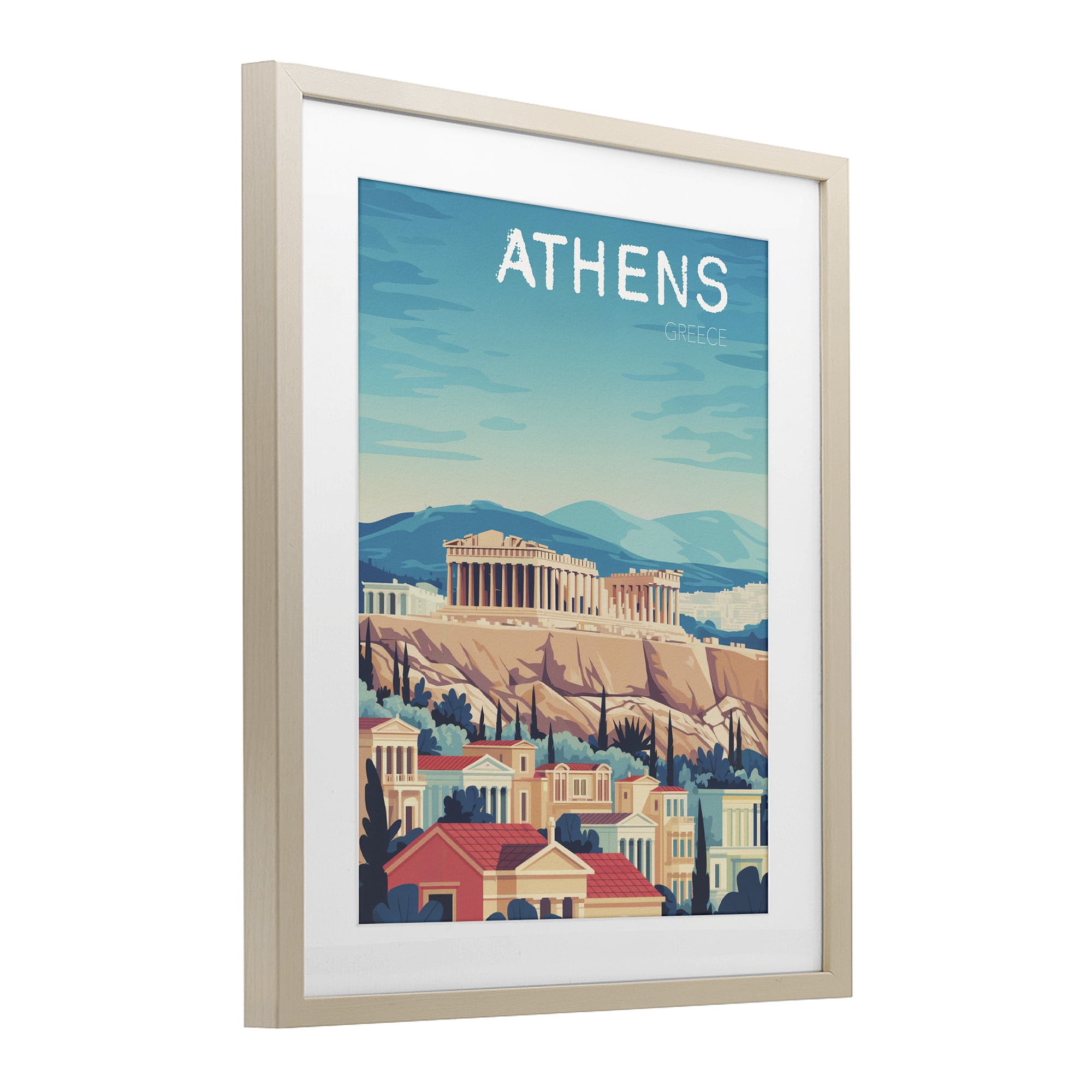 Stupell Industries Athens Topography Cityscape Birch Framed Print Under Glass, design by Andreas Magnusson