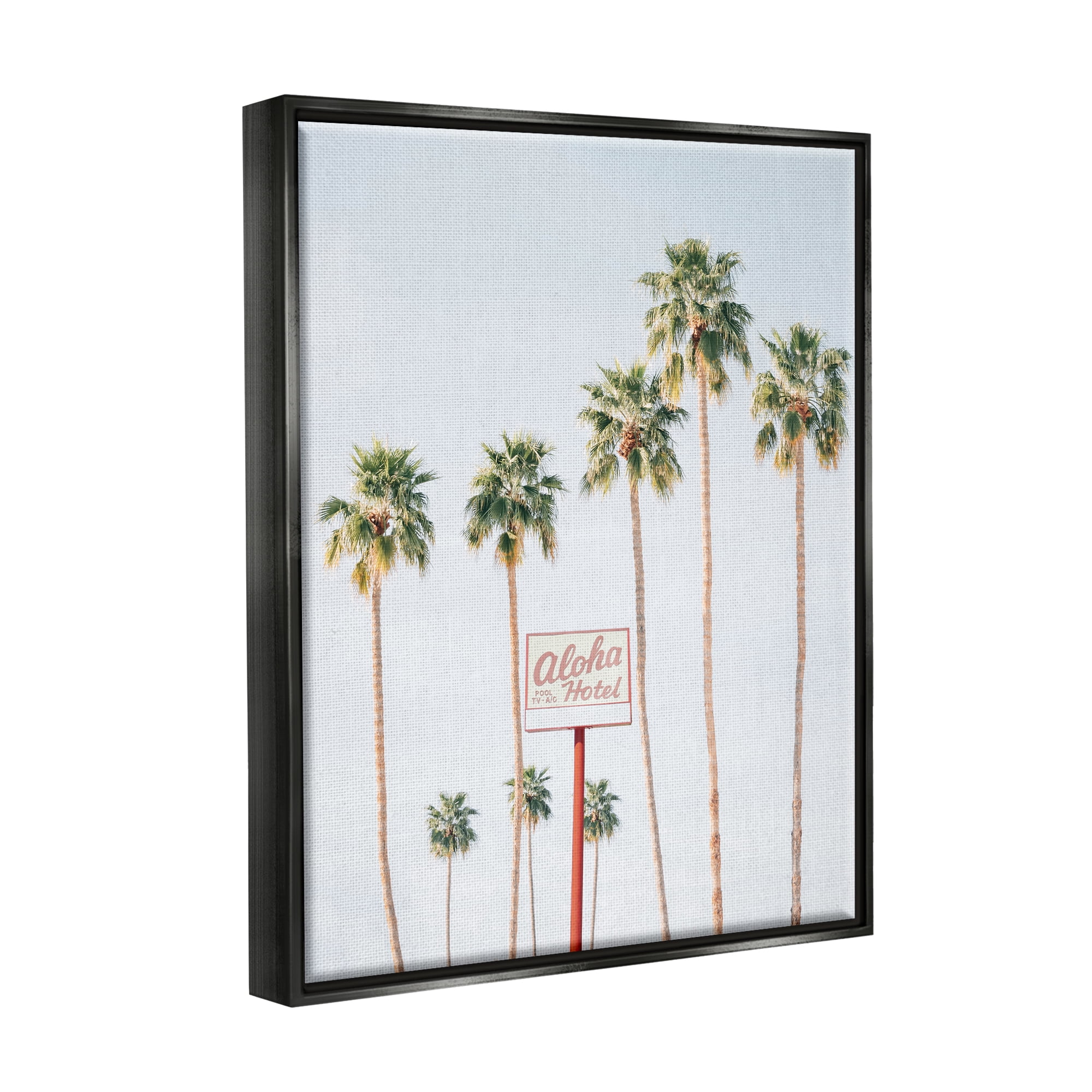 Stupell Industries Aloha Hotel with Palm Trees Botanical & Floral Painting Black Floater Framed Art Print Wall Art, 25 x 31