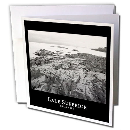 3dRose Lake Superior Islands 1 black and white photography of rocky islands in Michigan - Greeting Cards, 6 by 6-inches, set of