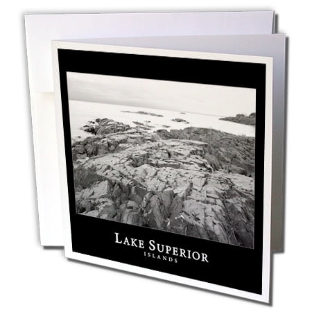 - 3dRose Lake Superior Islands 1 black and white photography of rocky islands in Michigan - Greeting Cards, 6 by 6-inches, set of 6