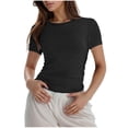 thumbnail image 1 of JFHHQ T-Shirt Basique Ajusté pour Femmes à Manches Courtes pour Tenue Décontractée SBlack, 1 of 6