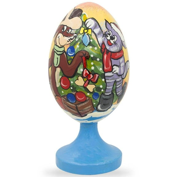 Matroskin and Sharik in Prostokvashino Decorating Christmas Tree Wooden Figurine