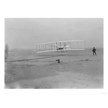 Flight Photo - Orville Wright on First Flight at 120 feet Photograph - Kitty Hawk, NC Print Wall Art By Lantern Press