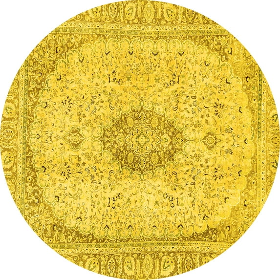 Ahgly Company Indoor Round Abstract Yellow Modern Area Rugs, 6' Round