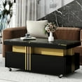 thumbnail image 2 of Contemporary Coffee Table With And Mobile Caster, Black Rectangular Center Spacious Drawer Faux Marble,, 2 of 6