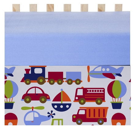 Bacati - Crib or Toddler Bed Skirt or Dust Ruffle 100% Cotton Percale, Transportation Blue/Navy/Orange/Red/Green