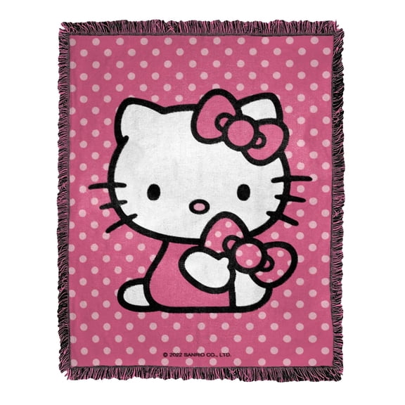Hello Kitty Perfect Polka Dots Kids Jacquard Throw Blanket, 46 x 60 inches
