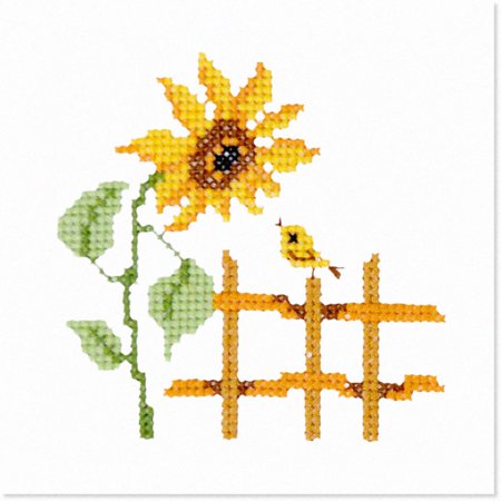 Sunflower Blooms Cross Stitch Kit - Floral Hand Embroidery with Paper Pattern, Aida 14 Count Fabric & Pre-Sorted Floss.