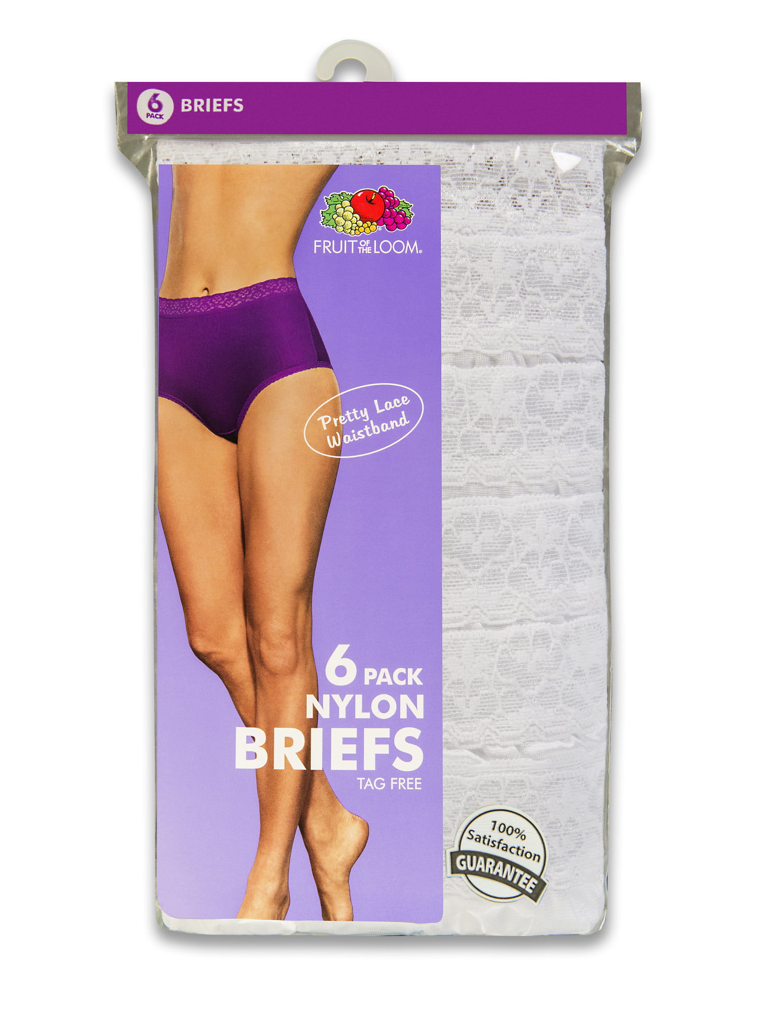 Fruit of the Loom Women's Nylon Brief Underwear, 6 Pack, Sizes 6-10
