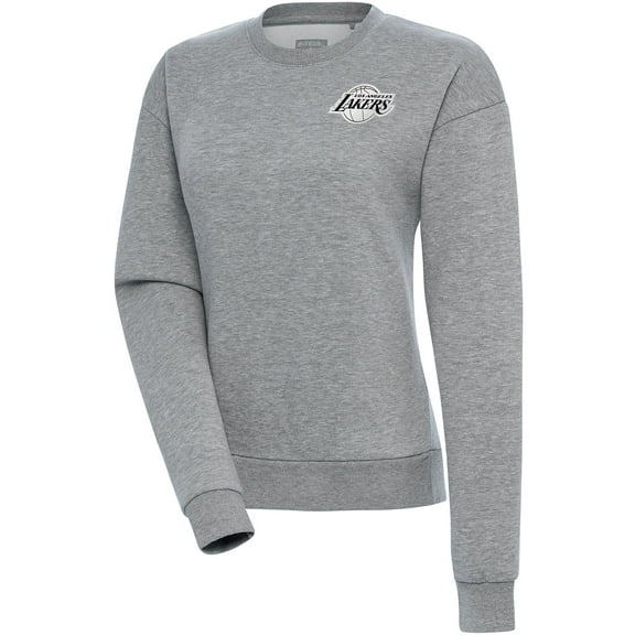 Women's Antigua Heather Gray Los Angeles Lakers Brushed Metallic Victory Pullover Sweatshirt