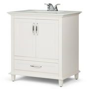 Brooklyn + Max Homer 30 inch Traditional Bath Vanity in Soft White with Bombay White Engineered Quartz Marble Top