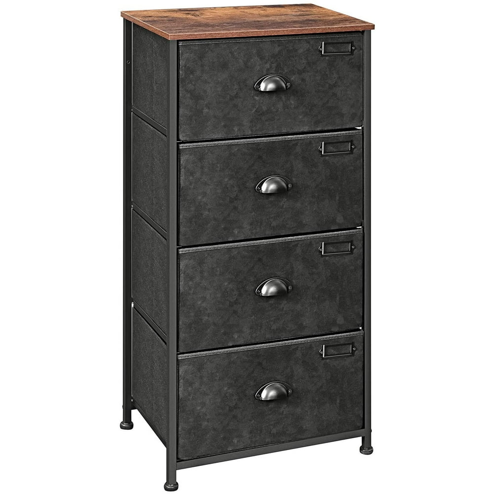 SONGMICS Vertical Dresser Tower with 4 Drawers, Rustic Brown and Black