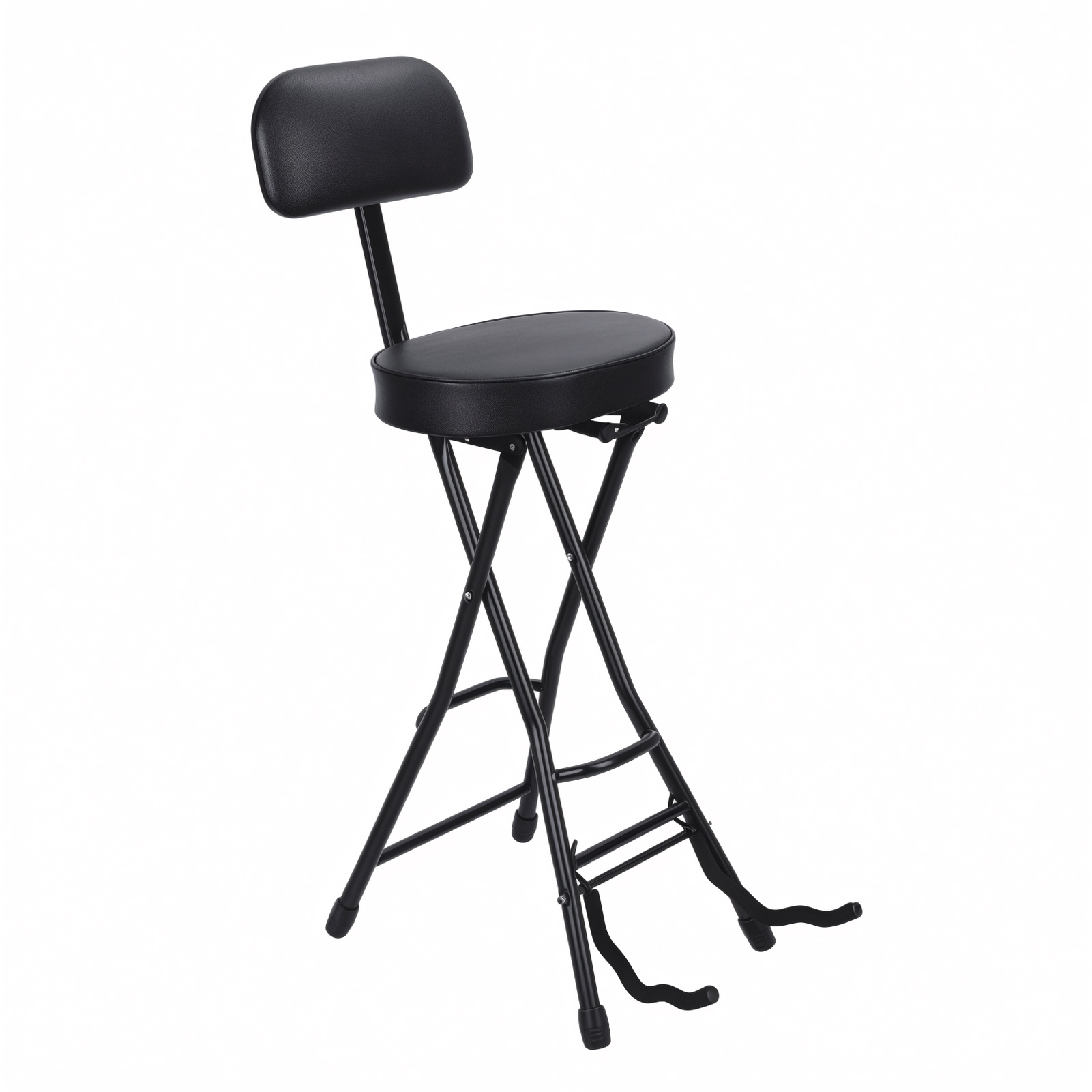 Dapmiu Folding Guitar Stool with Built-in Guitar Stand, Adjustable Backrest & Foot Rest, Portable Musician Seat for Acoustic Electric Bass Practice Performance