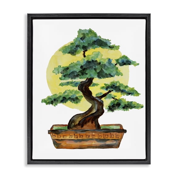 Stupell Industries Contemporary Bonsai Tree Sun Shape Black Floating Frame Canvas Art, 25 x 31, by Sebastian Grafmann