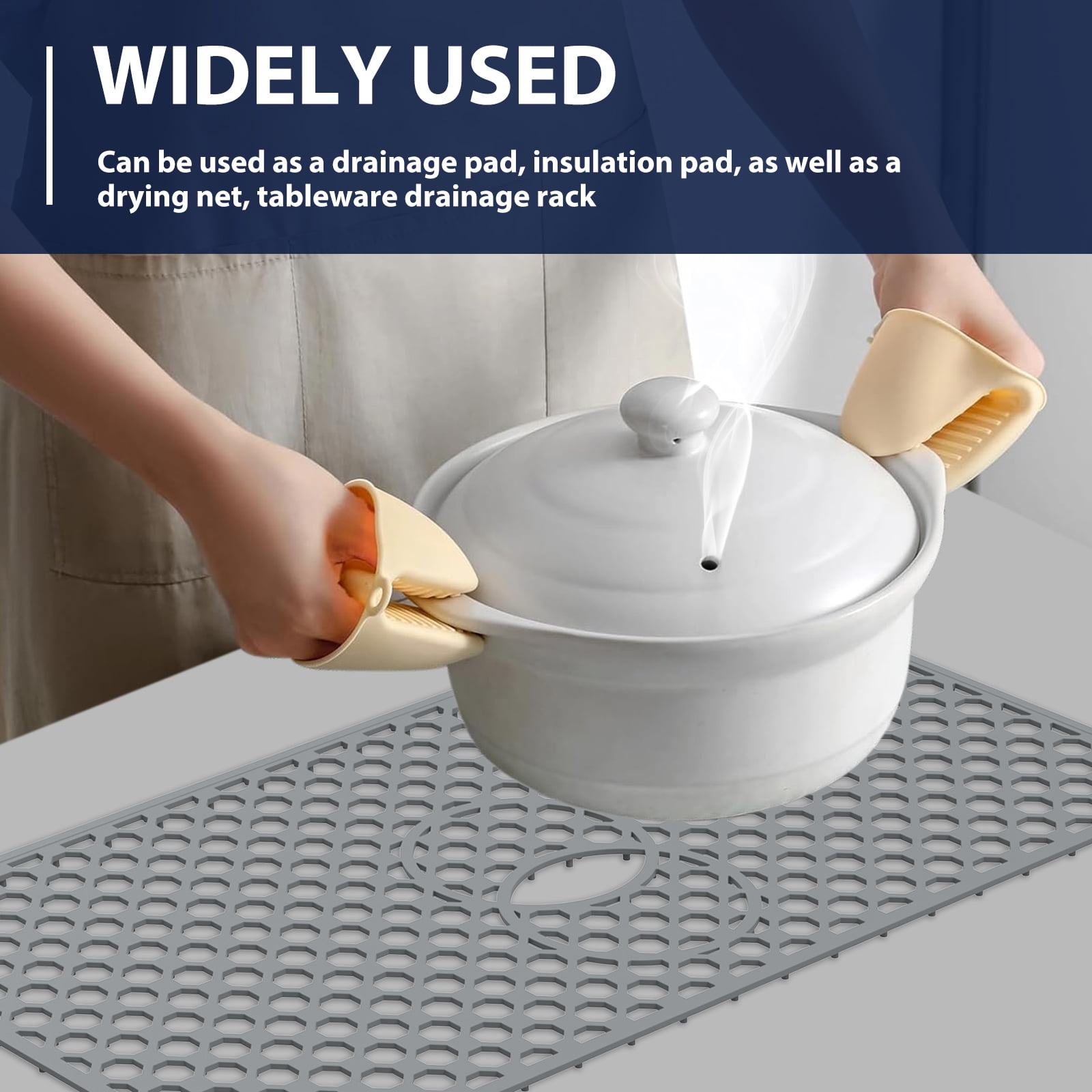 Hollow out Silicone Sink Protector Mat Cuttable Versatile Kitchen Sink Mat With Anti Slip Particle for Stainless Steel Basin Countertop