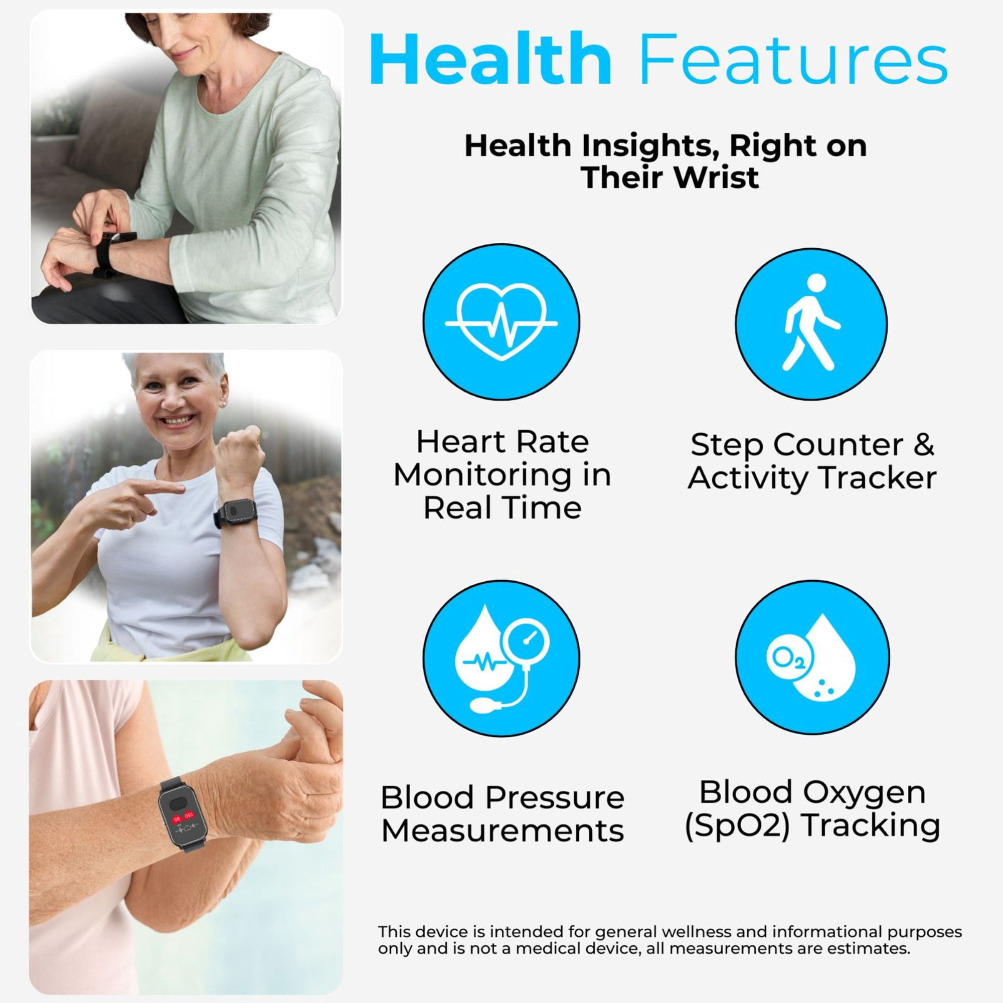 Seculife New 2026 Elderly Fall Alert SOS Smartwatch, Medical Alert, 2 Way Calling, SOS Button, GPS Tracking, Heart & Temperature, Heart Rate Monitor, Pedometer, Elderly Health Life Alert