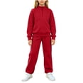 thumbnail image 3 of LWFFDAW Girls 2 Piece Set Fall Long Sleeve Quarter Zip Mock Neck Sweatshirt and Wide Leg Pants Loose Comfy Sweatsuit Sets, 3 of 8