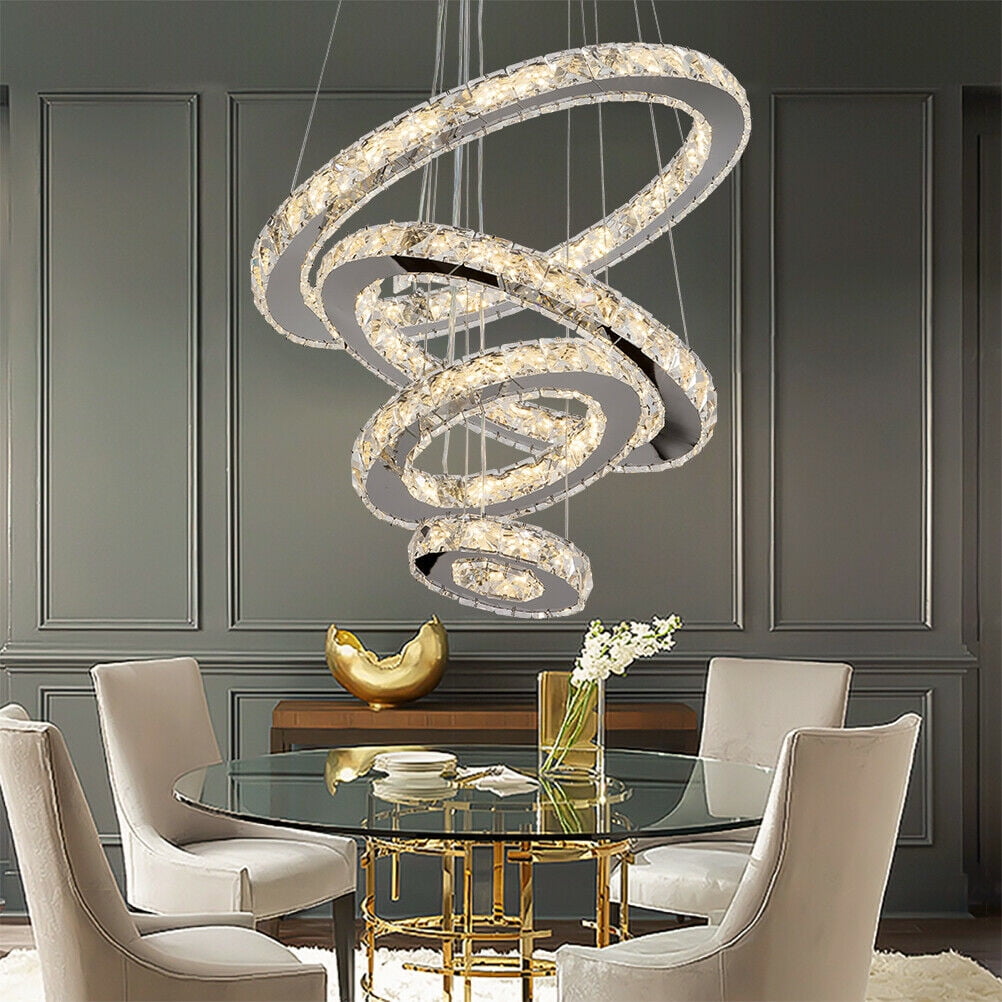 Datingday Adjustable Modern LED Chandeliers Crystal Pendant Lamp Round