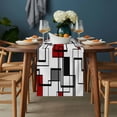 thumbnail image 2 of Red Geometric Table Runner - 48 Inch Long, Kitchen Dining Table Runner Dresser Scarves, Modern Black Gray Abstract Striped Art Farmhouse Decor for Coffee Tables Wedding Party Banquet, 2 of 8