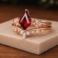 thumbnail image 3 of Kite Cut Red Garnet Ring Set in 14K Rose Gold Vermeil – Vintage Inspired Engagement Ring with Diamond Accents – January Birthstone Ring, 3 of 4