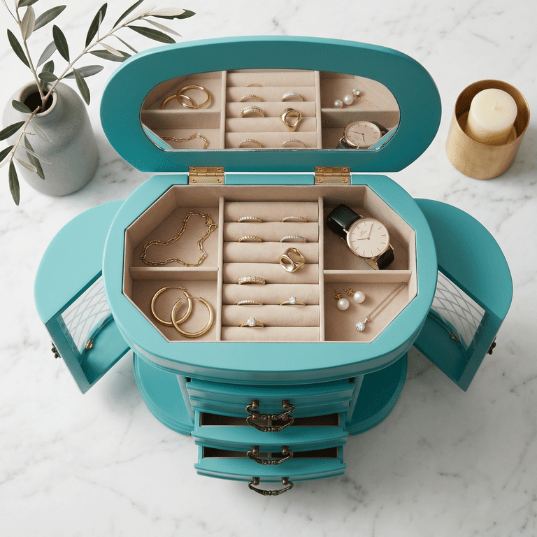 Hives and Honey Daphne Oval Wooden Jewelry Organizer Chest with