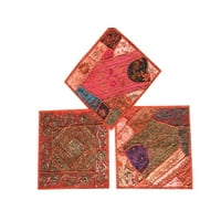 Mogul 3 Beautiful Indian Ethnic Handmade Vintage Decor Cushion Cover Patchwork Embroidered Pillow Case 16X16