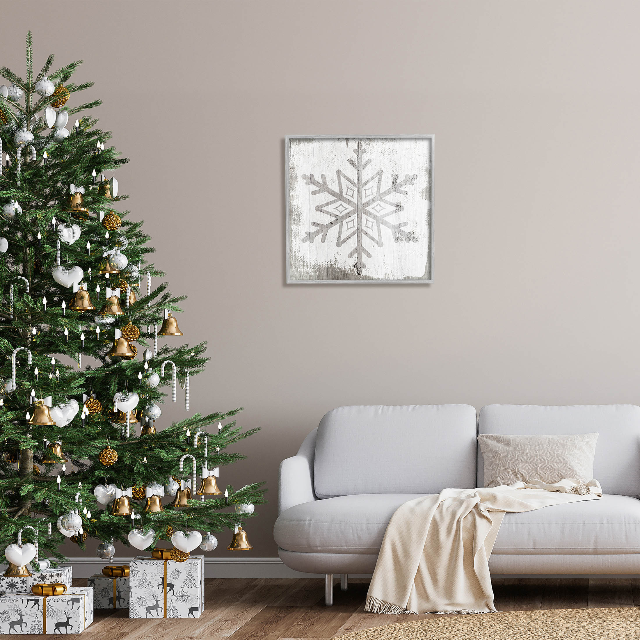 Rustic Winter Snowflake Shape Holiday Graphic Art Gray Framed Art Print Wall Art