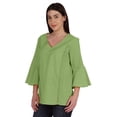 thumbnail image 4 of Moomaya Bell Sleeve Cotton Tunic For Womens V-neck Plain Summer Schiffli Top, 4 of 8