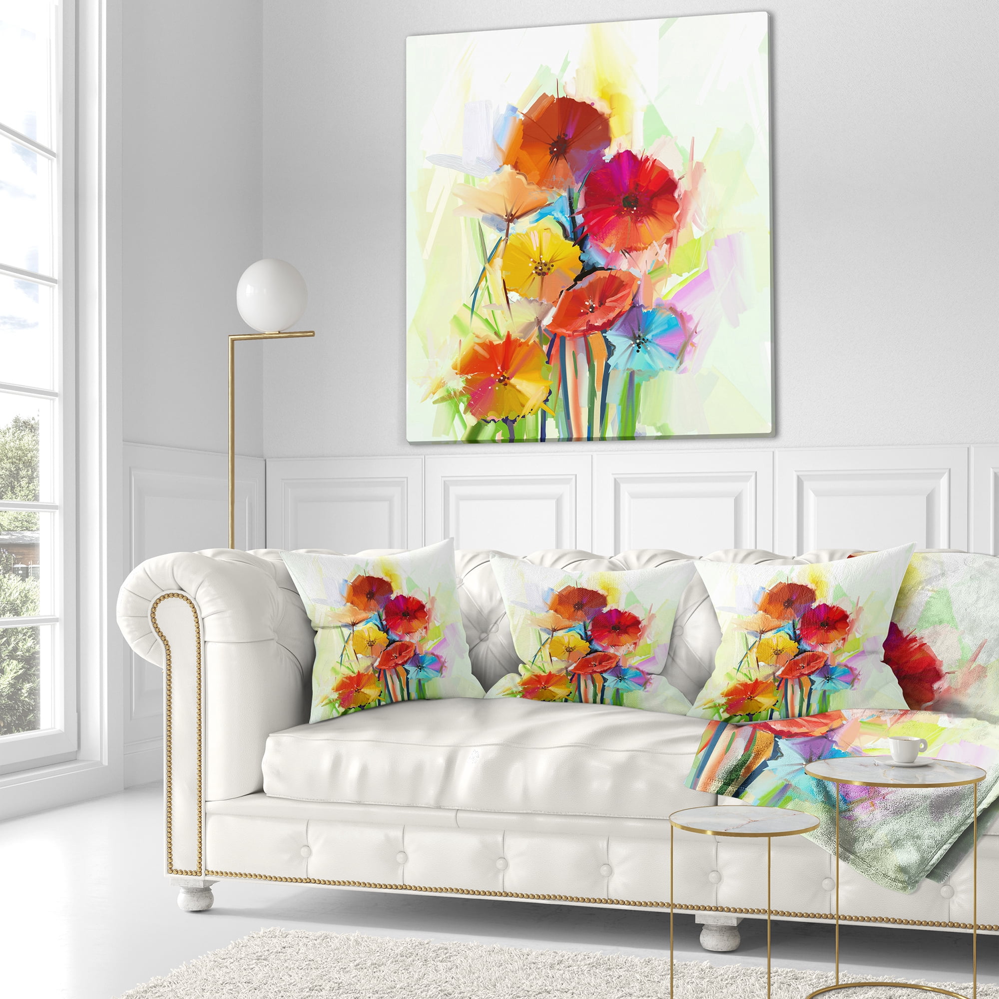 Designart Yellow and Red Gerbera Flowers - Floral Throw Pillow - 16x16