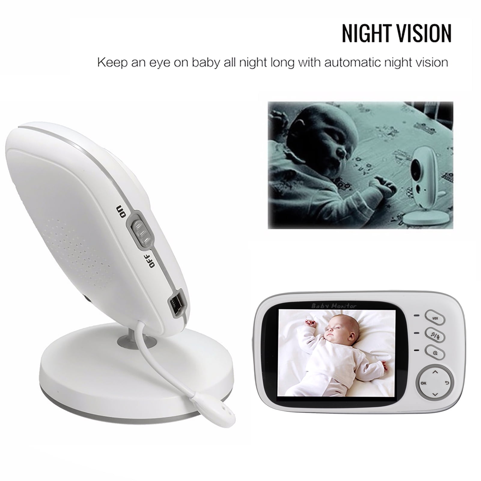 baby monitor Baby 3.2” Display Video Baby Monitor with Camera and Audio Remote Wide View Two Way Audio Talk Infrared Night 8 Lullabies US Plug