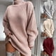 thumbnail image 3 of Suéter de otoño e invierno, vestido de suéter de cuello alto medio con manga raglán larga, 3 of 5