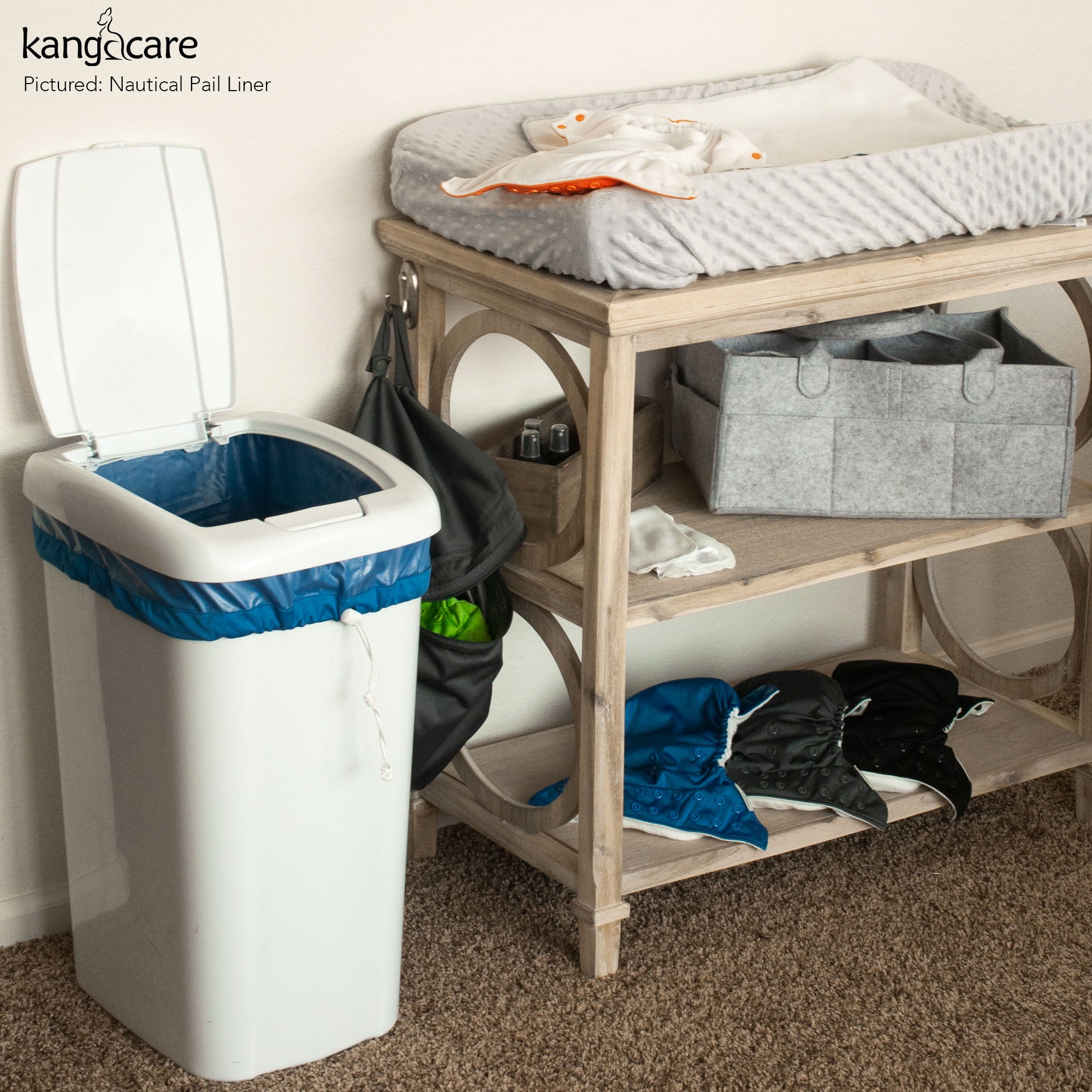 Kanga Care Seam Sealed Drawstring Reusable Diaper Pail Liner Large Barrel Shape 26" height x 51" top x 33" base | Platinum