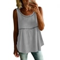 thumbnail image 5 of CYMMPU Women's Pleated Round Neck Sleeveless Blouse, Solid Color Casual Tank Top with Vertical Stitching, Lightweight Summer Shirt Gray M, 5 of 6