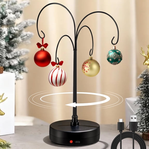 Hohean Electric Rotating Ornament Display Stand, Metal Ornament Hangers Stands, Christmas Ornaments Holder for Crafts, Crystal Glass Balls, Baubles, Xmas Gift & Tabletop Decorations(Tree Style) C111