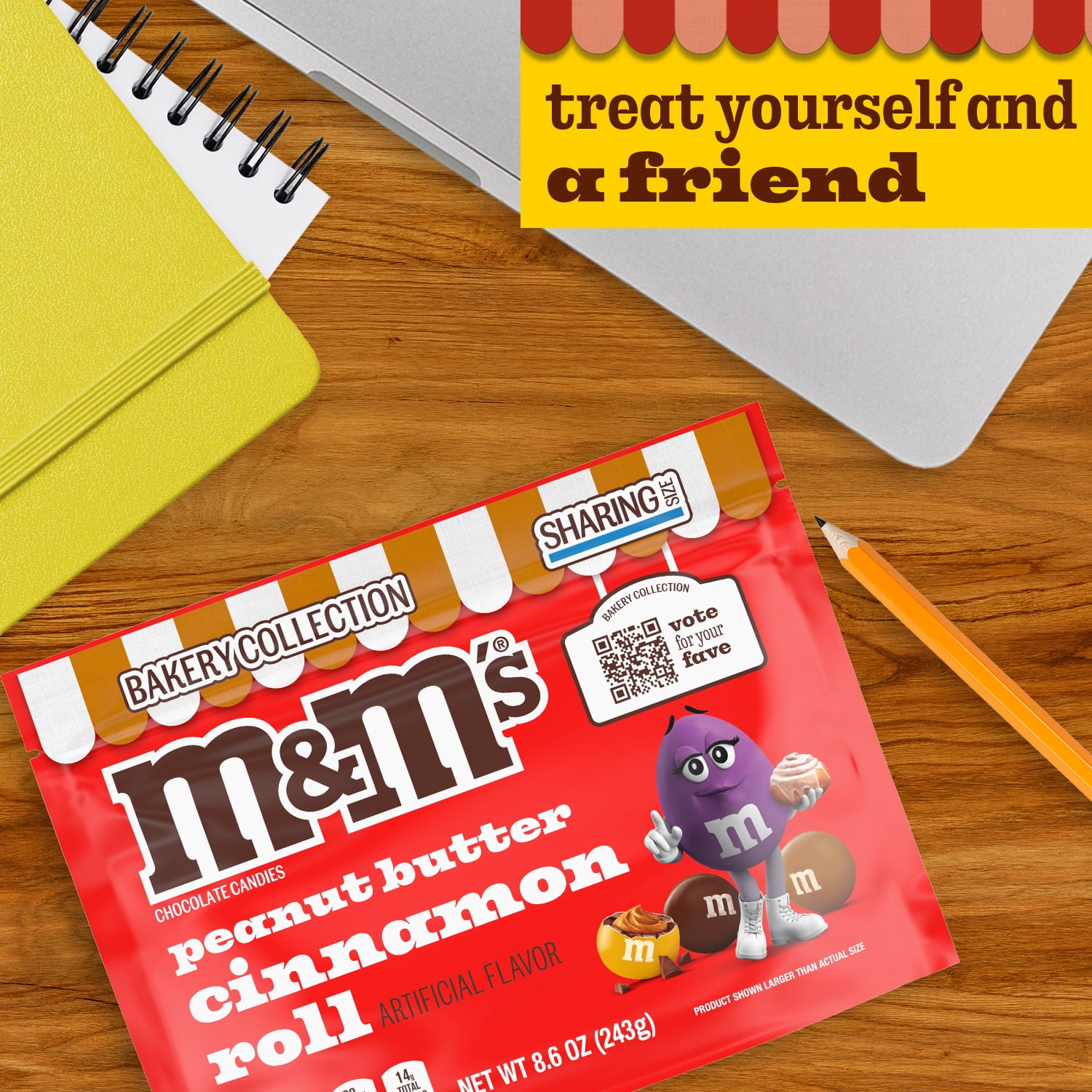 M&M's Peanut Butter Cinnamon Roll Chocolate Candy, Sharing Size, 8.6 oz Resealable Bag
