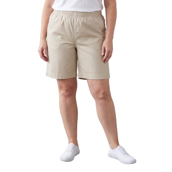 Turtle Bay New York Women's Pull On Twill Shorts with stretch waist - No zipper or buttons (Plus Sizes)