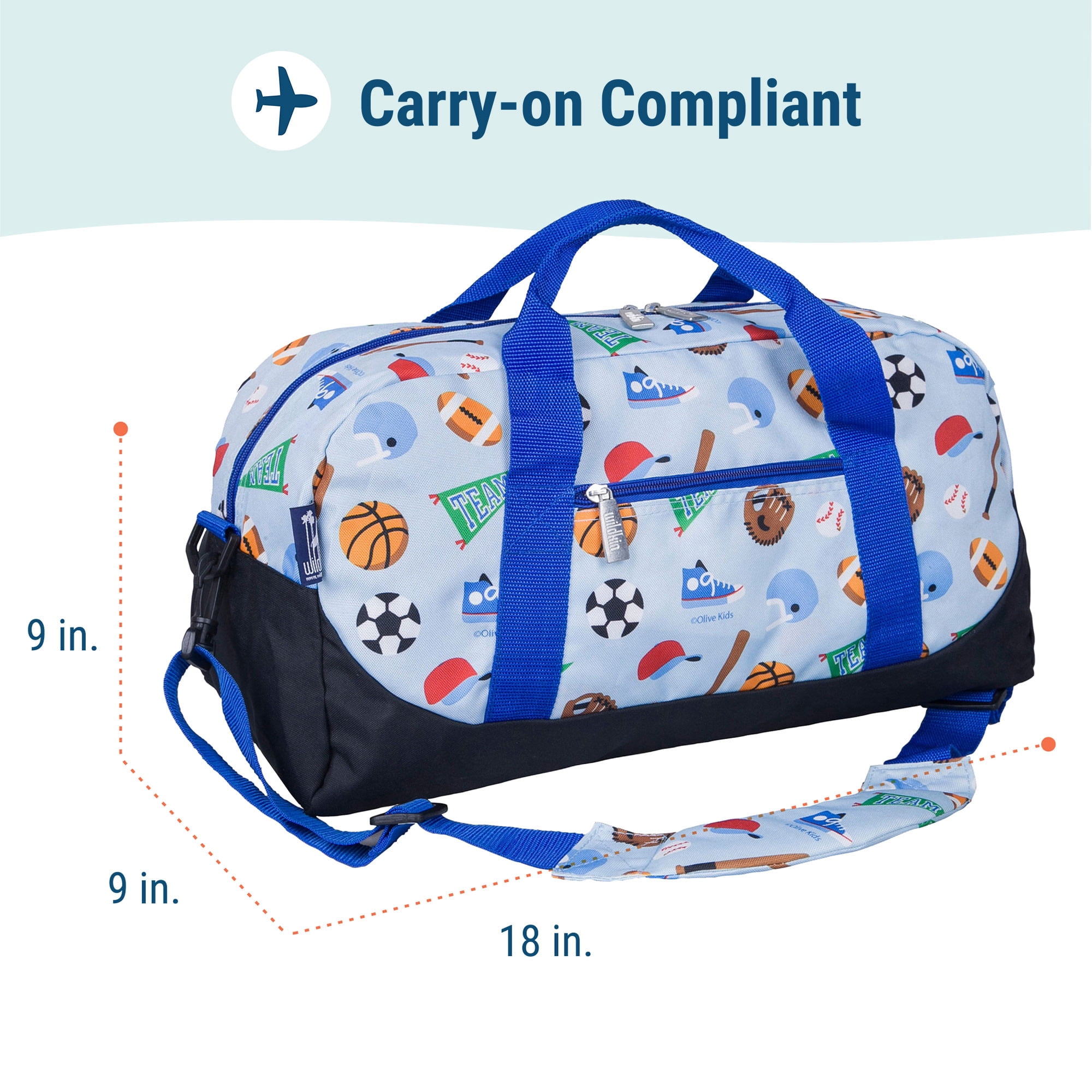 Wildkin Kids Overnighter Duffel Bag for Boys & Girls, Features Two Carrying Handles and Removable Padded Shoulder Strap, BPA & Phthalate Free (Game On Blue)