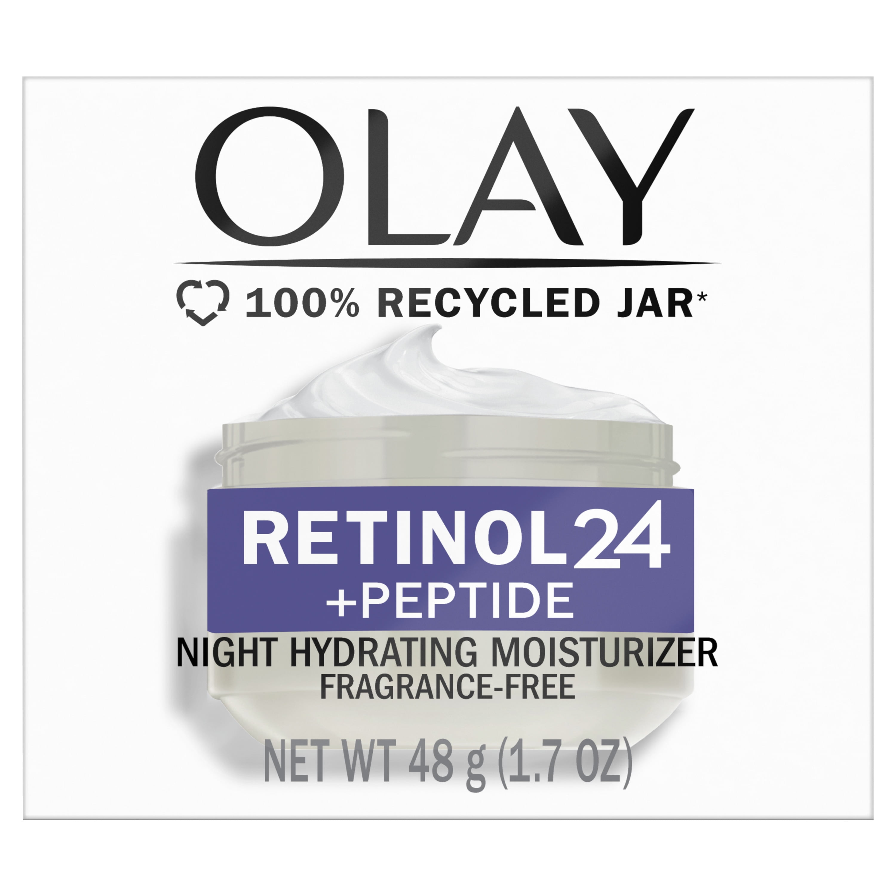 Olay Regenerist Retinol 24 Night Face Moisturizer, 100% Recycled Jar, Fragrance-Free 1.7 fl oz