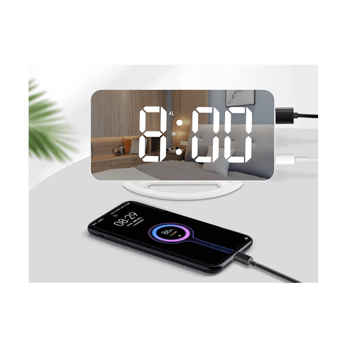 Led Vibration Alarm Clock Multifunctional Dual USB Charging Mute Bedside Luminous for Deaf and Hard of Hearing Snooze