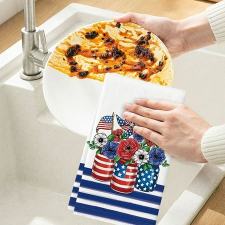 

Savings! VISALY Independence Day Dishwashing Towel Kitchen Dishwashing Ultra Fine Fiber Cleaning Cloth Dishwashing Towel Festival Decoration