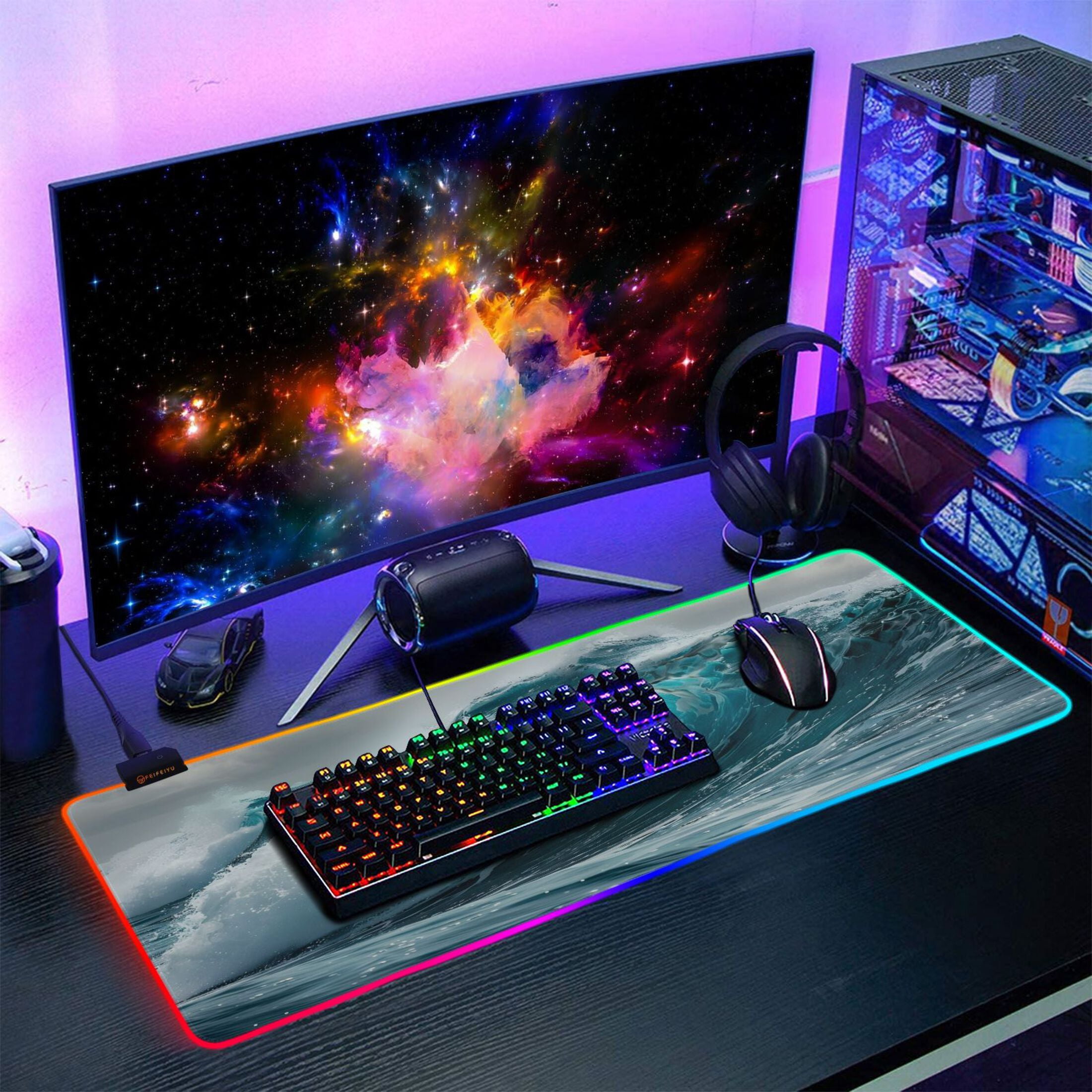 Large RGB Gaming Mouse Pad Led Glowing Mousepad Non-Slip Rubber Base 13 Light Modes 31.5x11.8 Sea Wave